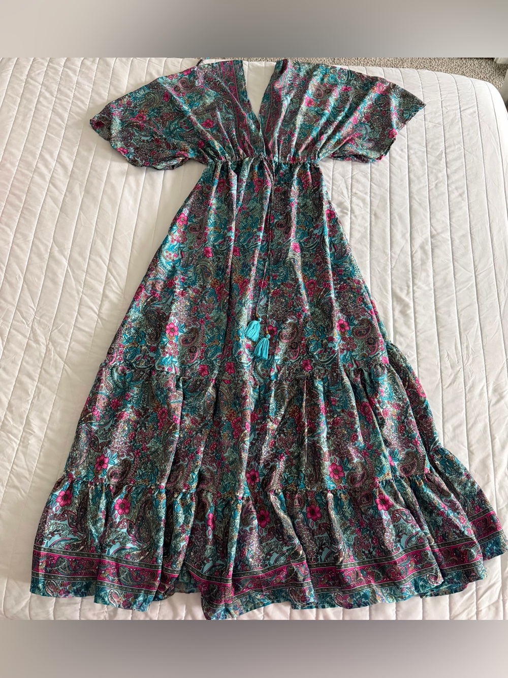 Zury Boho Floral Maxi Dress in Teal & Pink